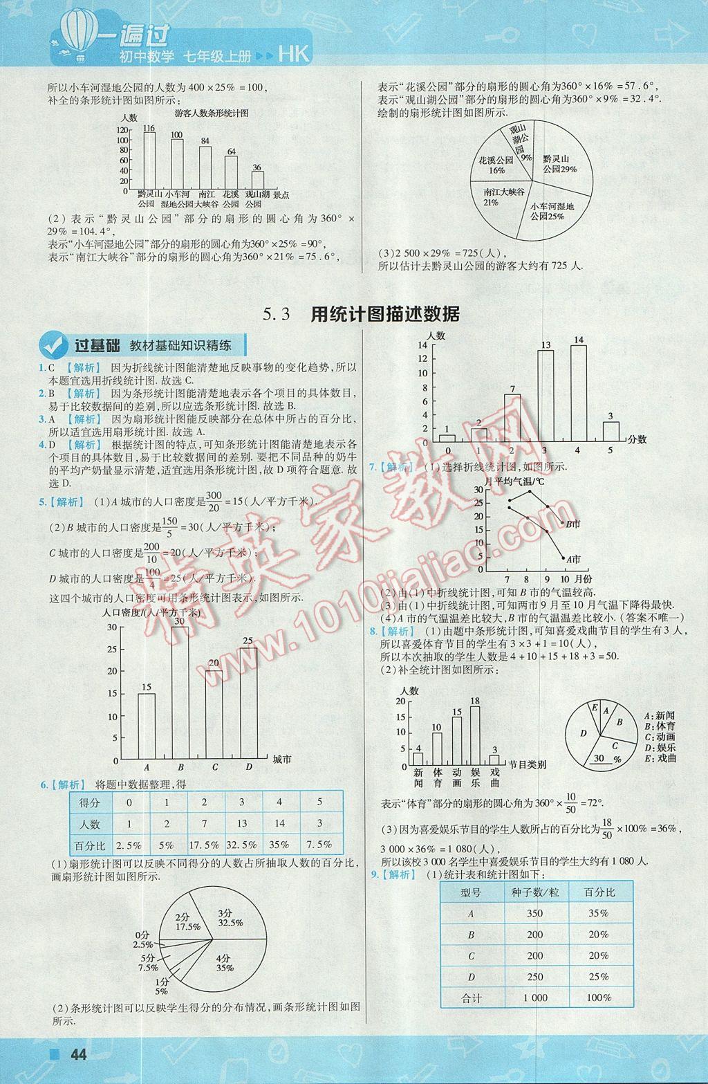 2017年一遍过初中数学七年级上册沪科版 参考答案第44页