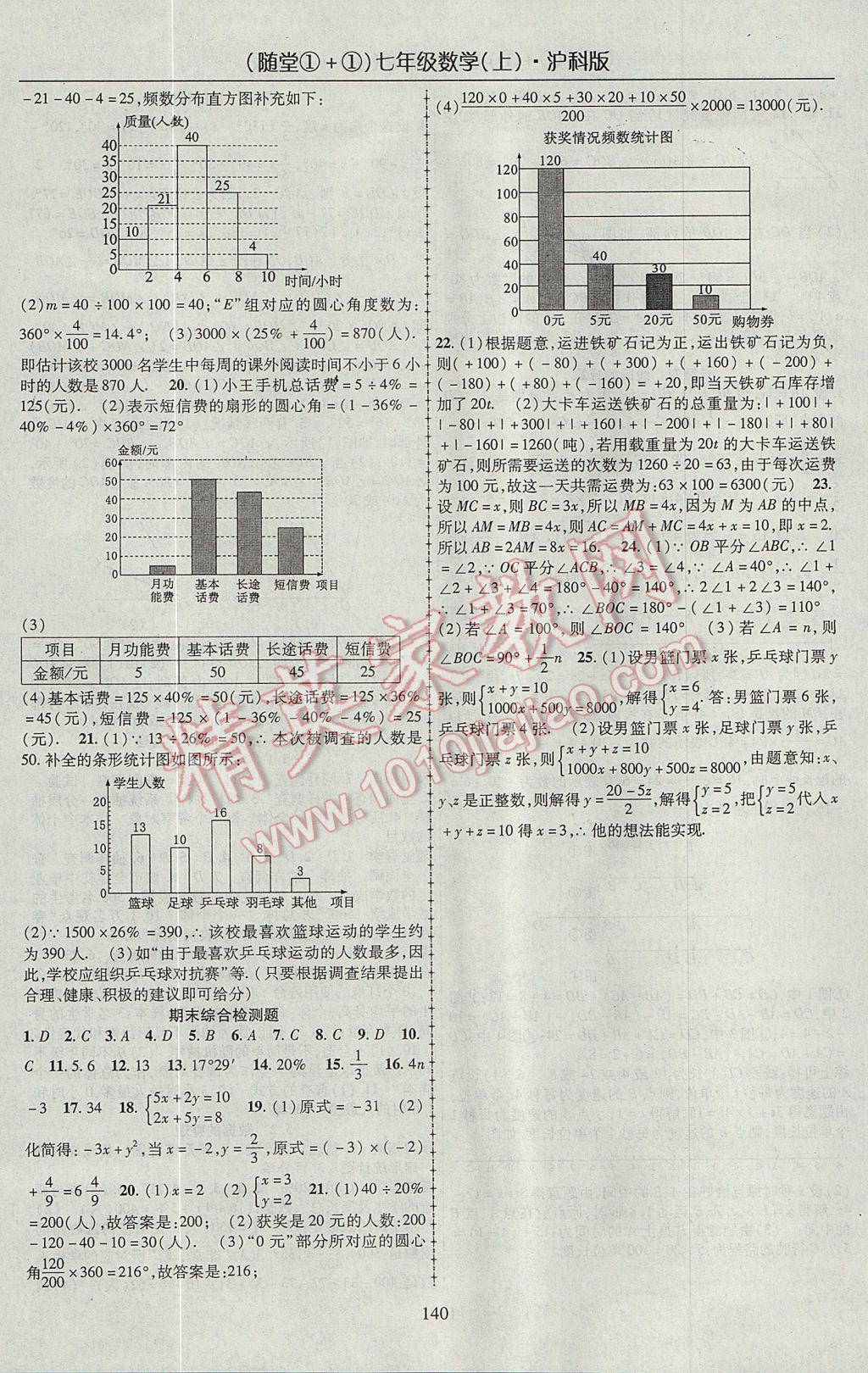 2017年隨堂1加1導練七年級數(shù)學上冊滬科版 參考答案第12頁