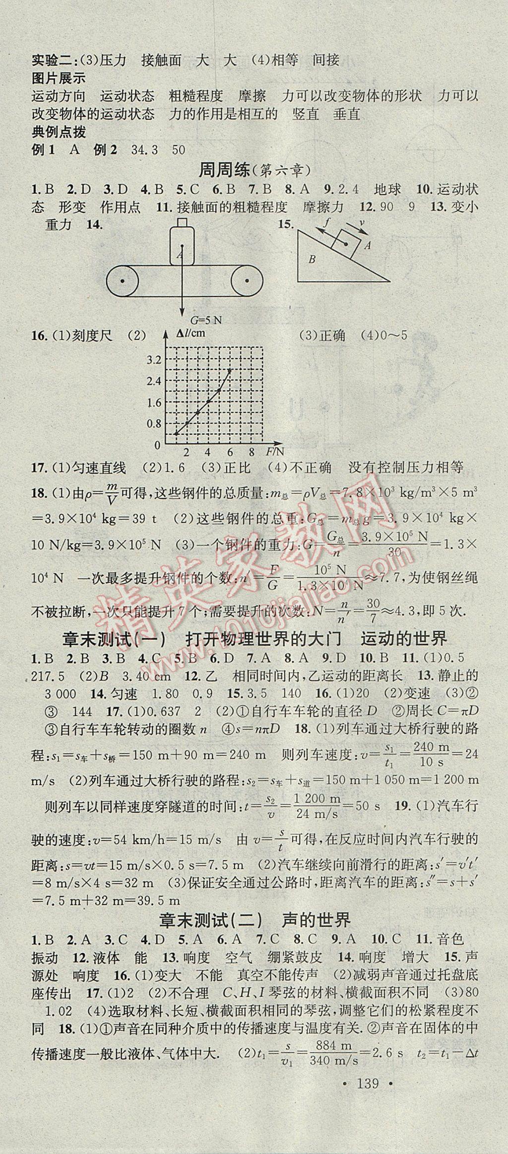 2017年名校课堂滚动学习法八年级物理上册沪科版云南科技出版社 参考答案第16页