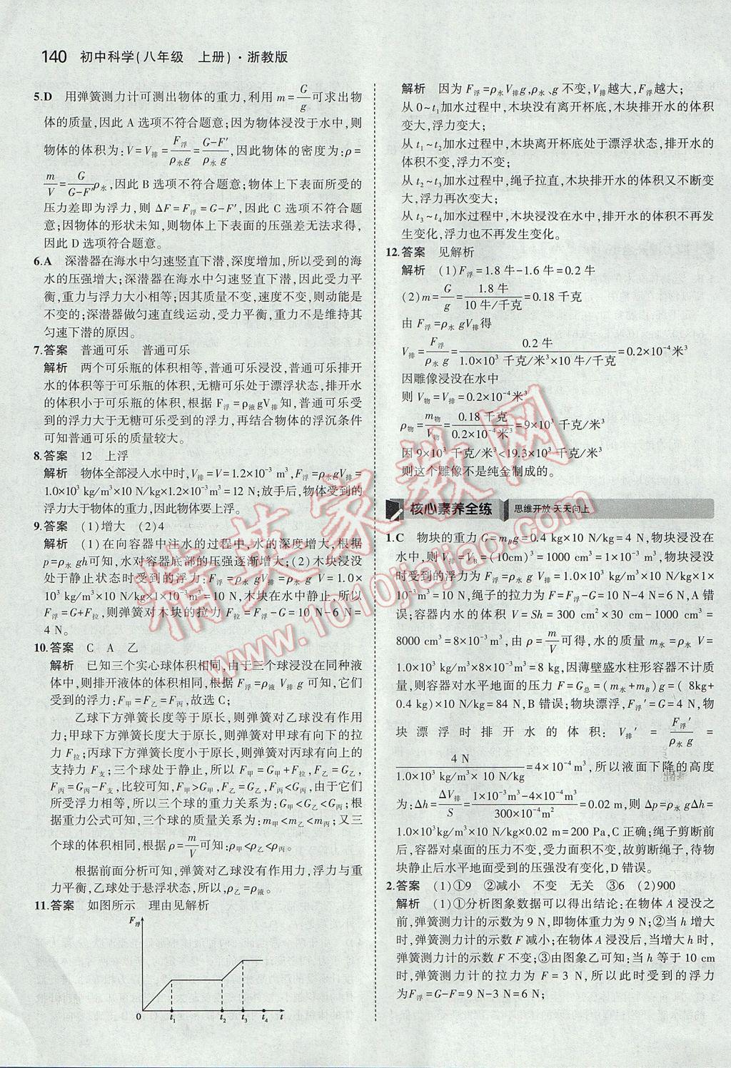 2017年5年中考3年模擬初中科學(xué)八年級上冊浙教版 參考答案第6頁