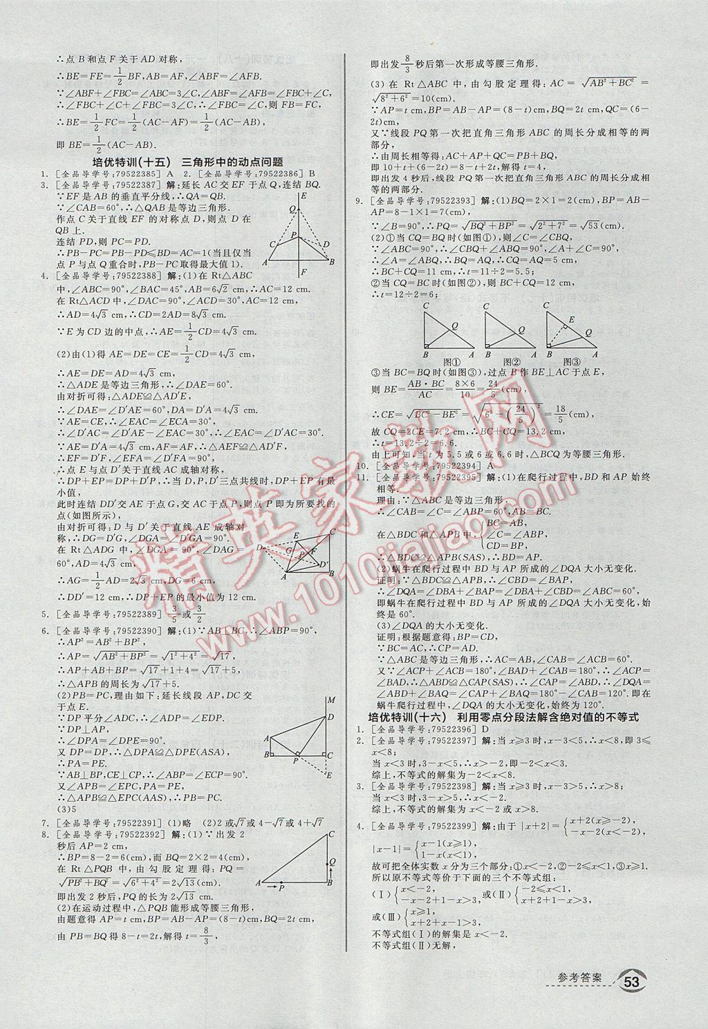 2017年全品優(yōu)等生同步作業(yè)加自主招生八年級數(shù)學(xué)上冊浙教版 培優(yōu)特訓(xùn)答案第30頁