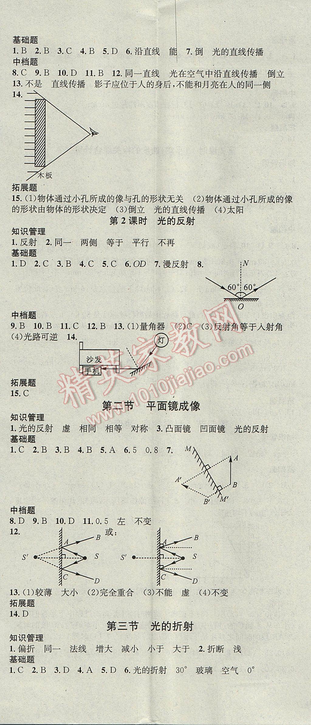 2017年名校课堂滚动学习法八年级物理上册沪科版云南科技出版社 参考答案第5页