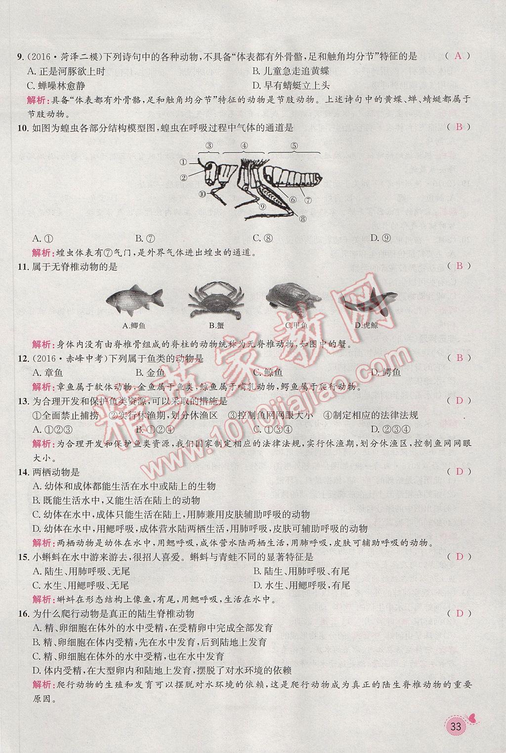 2017年思路教练同步课时作业八年级生物上册人教版 第五单元第56页