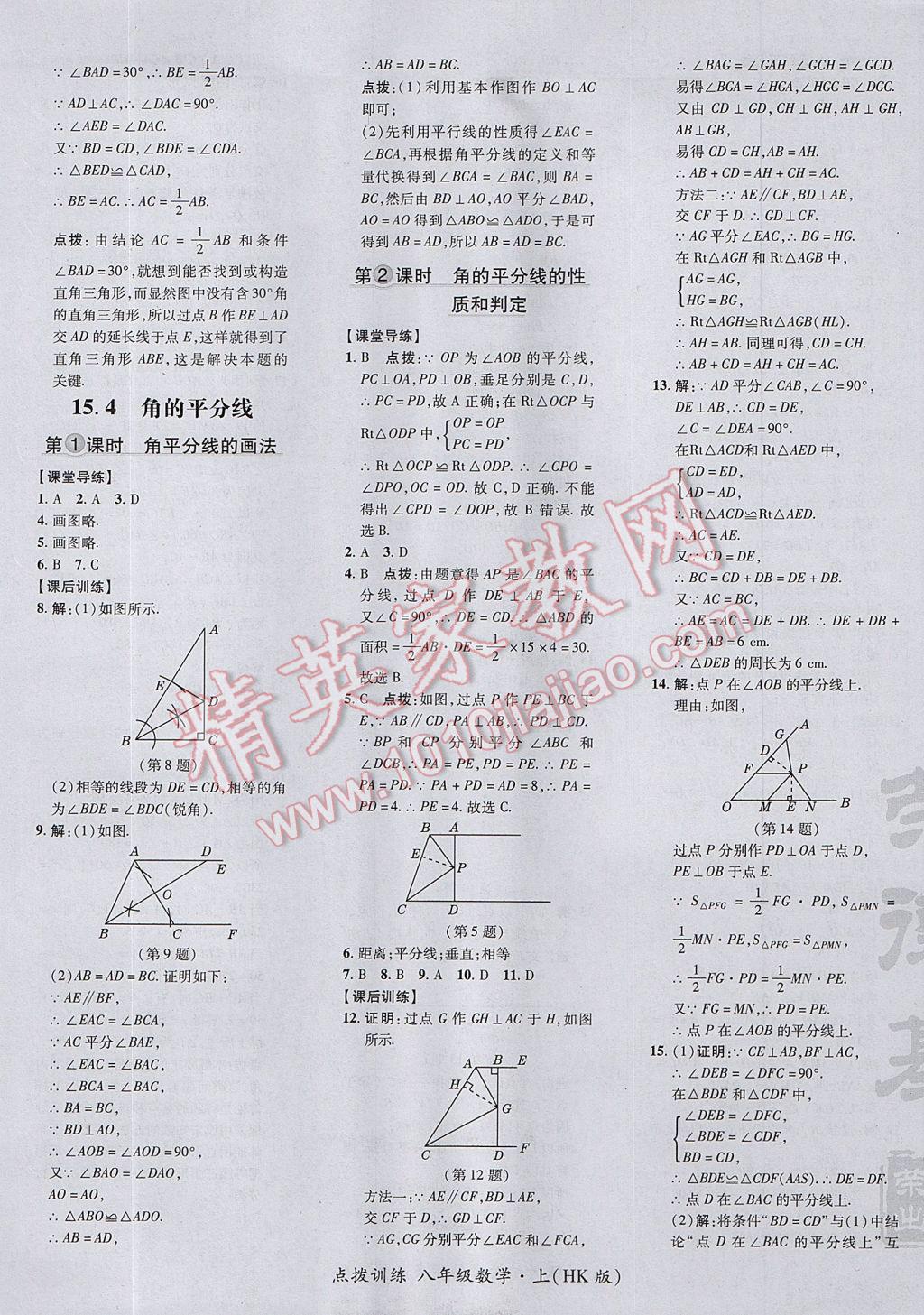 2017年點撥訓練八年級數(shù)學上冊滬科版 參考答案第37頁