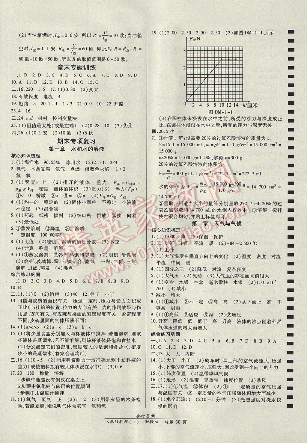 2017年高效课时通10分钟掌控课堂八年级科学上册浙江专版 参考答案第6页