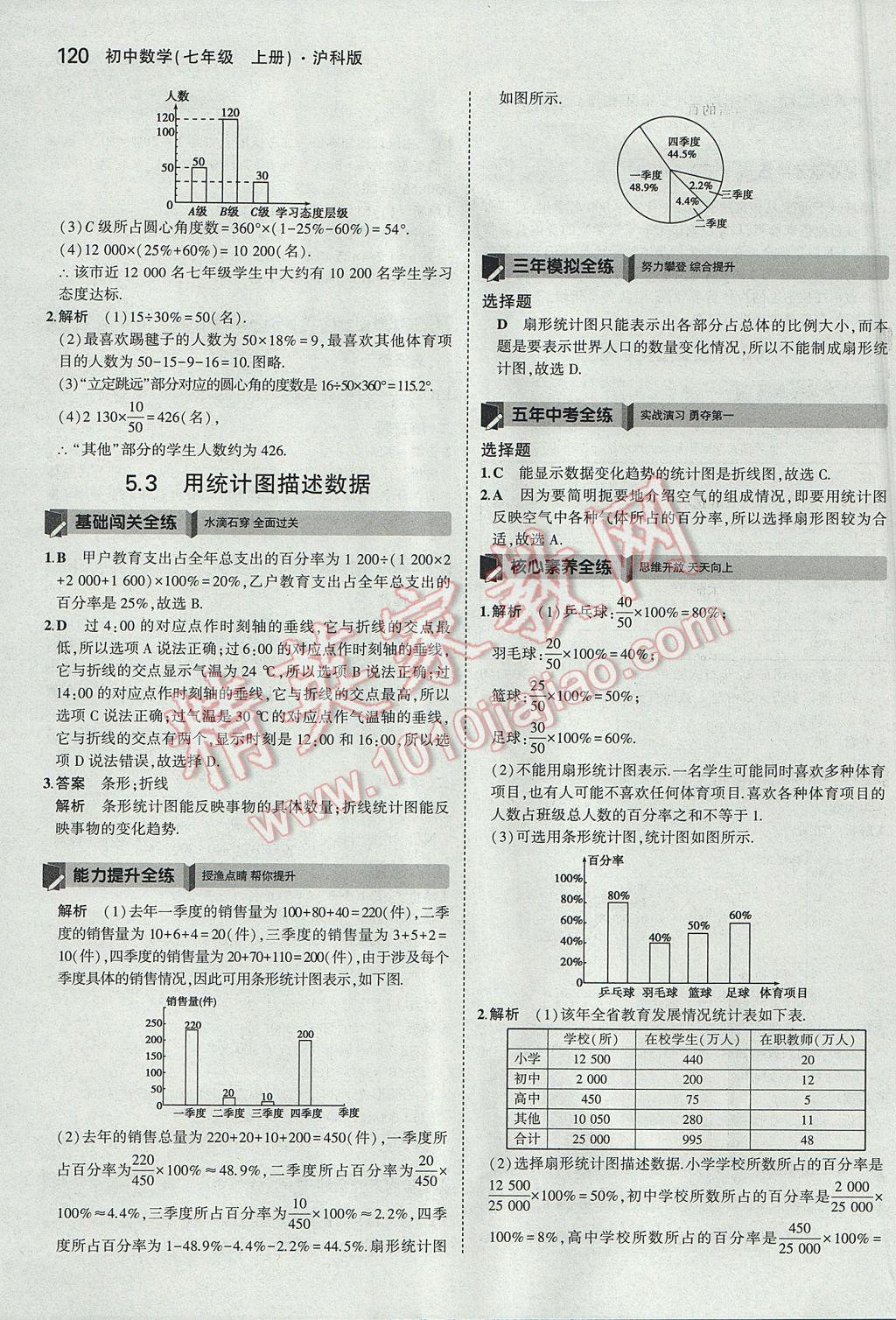 2017年5年中考3年模拟初中数学七年级上册沪科版 参考答案第30页