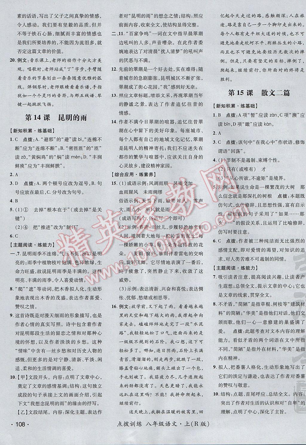 2017年點(diǎn)撥訓(xùn)練八年級(jí)語(yǔ)文上冊(cè)人教版 參考答案第15頁(yè)