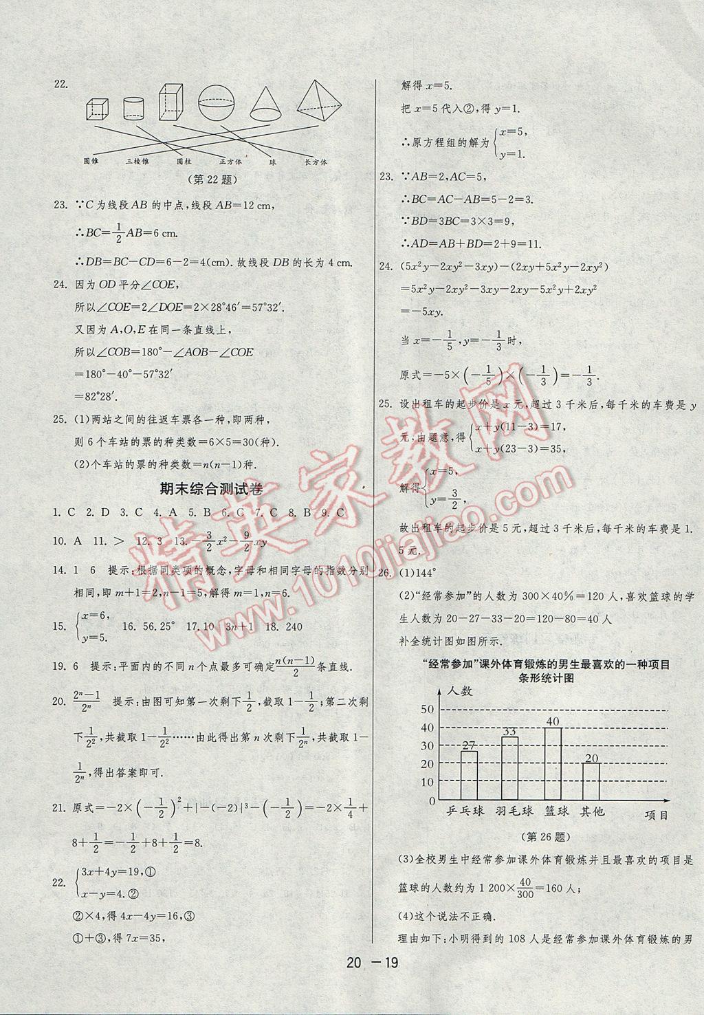 2017年1課3練單元達(dá)標(biāo)測試七年級數(shù)學(xué)上冊滬科版 參考答案第19頁