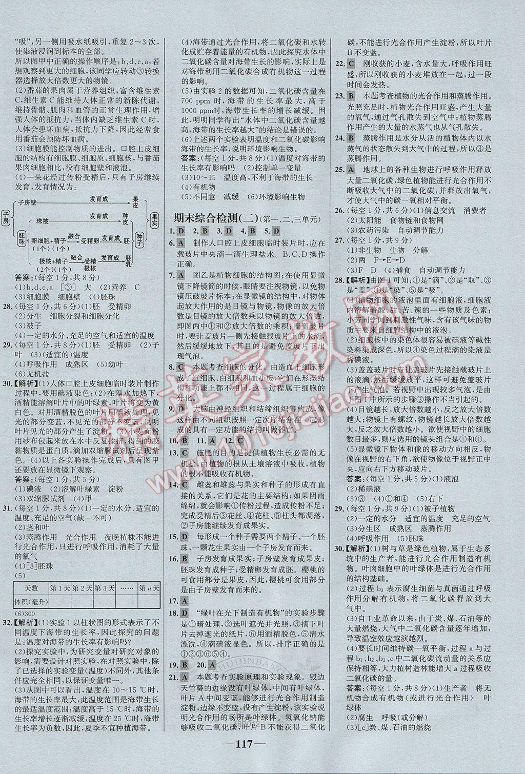 2017年世纪金榜百练百胜七年级生物上册 参考答案第23页