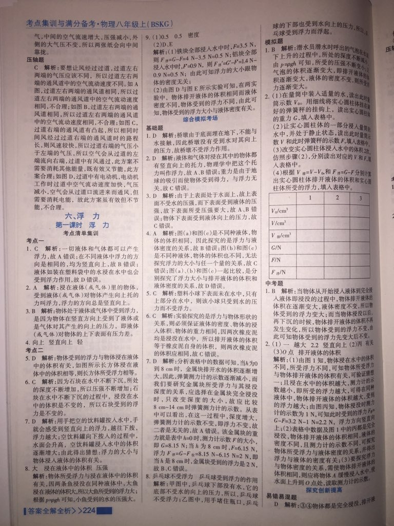 2017年考點(diǎn)集訓(xùn)與滿分備考八年級(jí)物理上冊(cè)北師課改版 參考答案第19頁(yè)