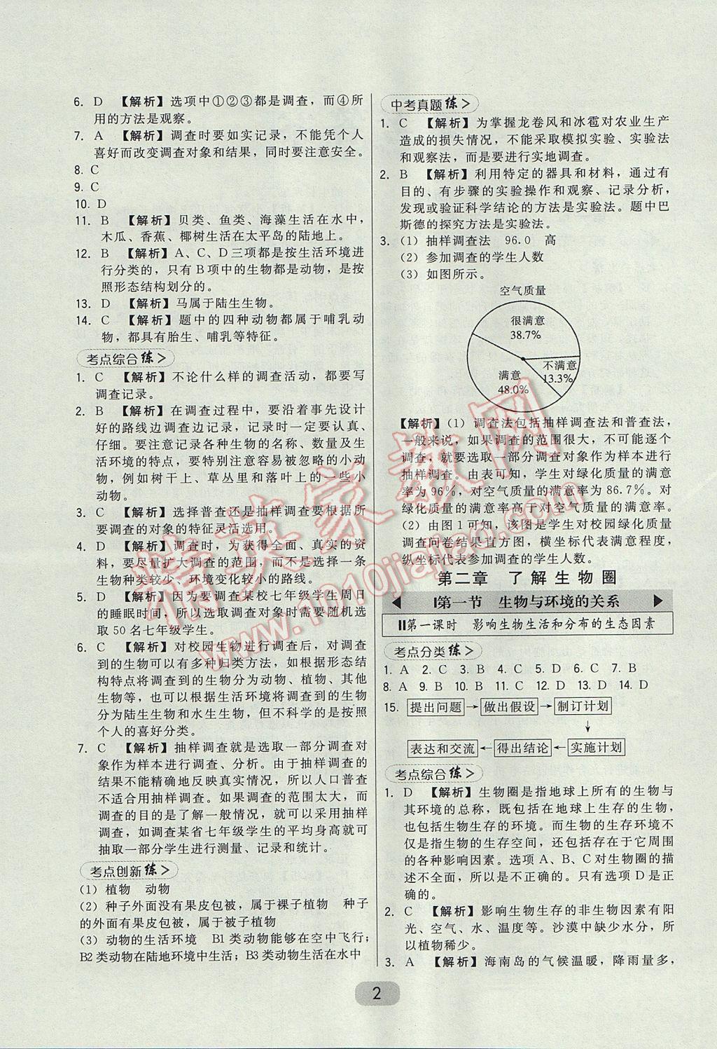 2017年北大绿卡七年级生物上册人教版 参考答案第2页