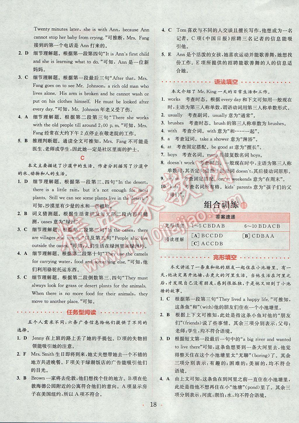 2017年通城學(xué)典初中英語閱讀組合訓(xùn)練七年級上冊浙江專版 參考答案第18頁