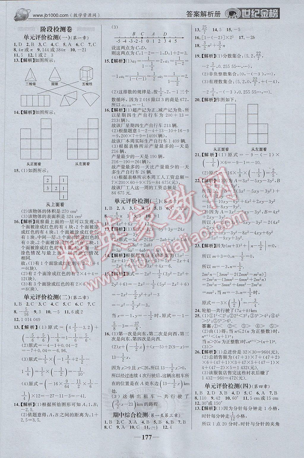 2017年世紀(jì)金榜金榜學(xué)案七年級數(shù)學(xué)上冊北師大版 參考答案第22頁