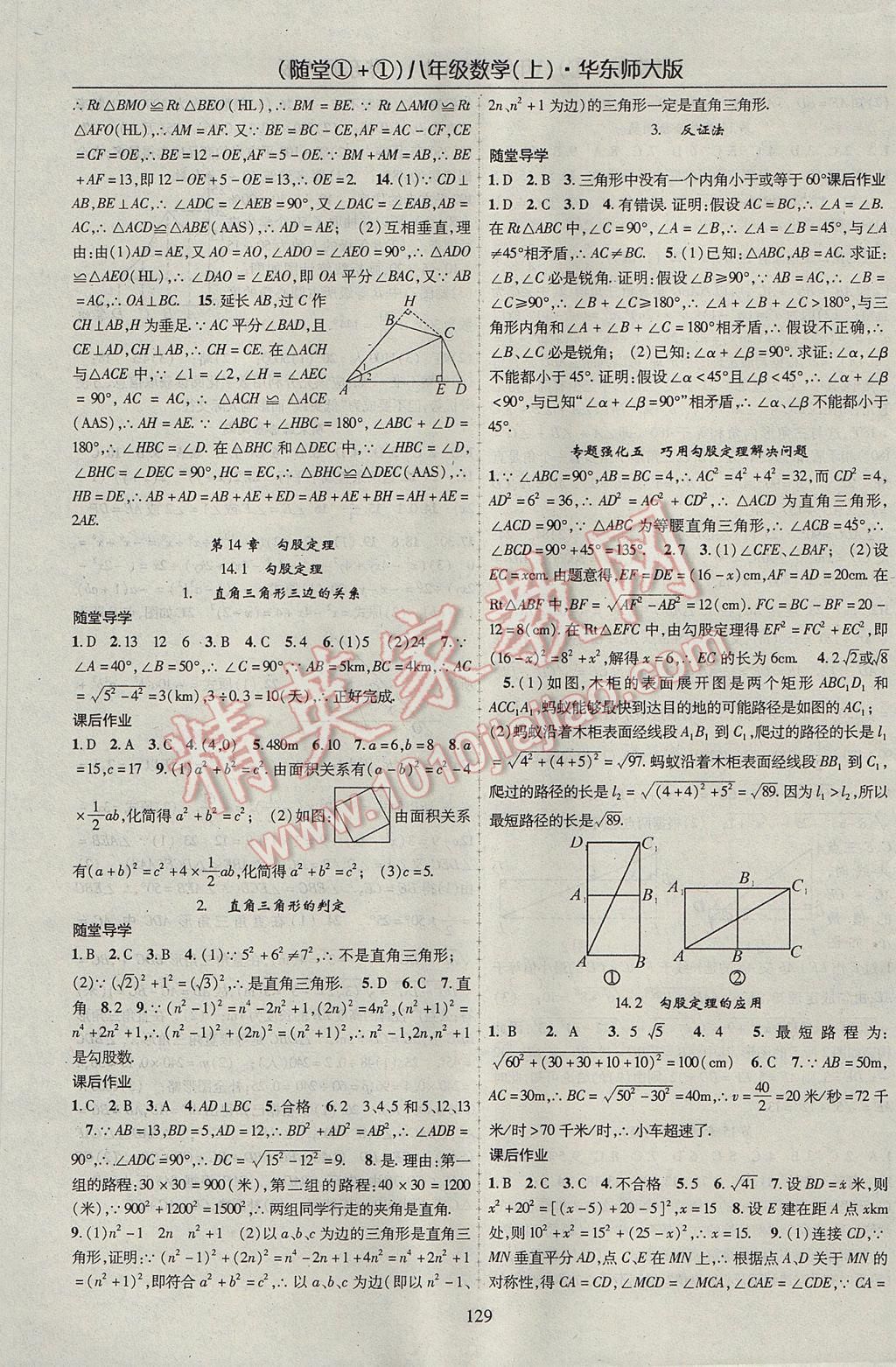 2017年随堂1加1导练八年级数学上册华师大版 参考答案第9页