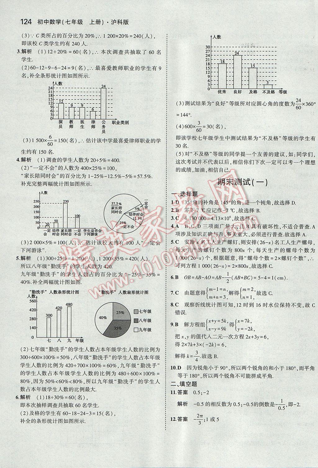 2017年5年中考3年模拟初中数学七年级上册沪科版 参考答案第34页