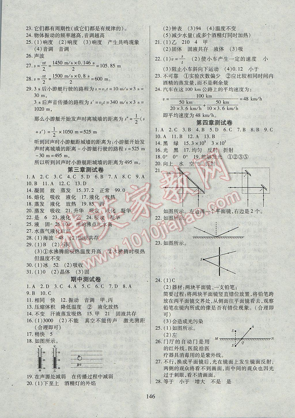 2017年有效课堂课时导学案八年级物理上册 参考答案第15页