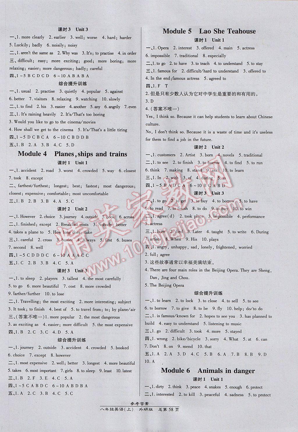 2017年高效课时通10分钟掌控课堂八年级英语上册外研版浙江专版 参考答案第2页