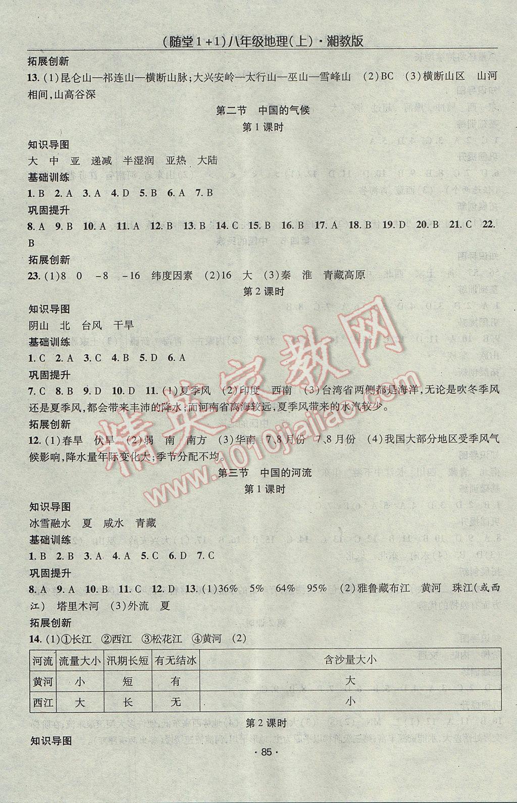 2017年隨堂1加1導練八年級地理上冊湘教版 參考答案第3頁