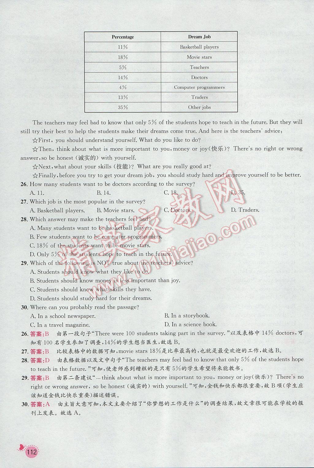 2017年思路教練同步課時作業(yè)八年級英語上冊人教版 Unit 6 I'm going to study computer science第112頁