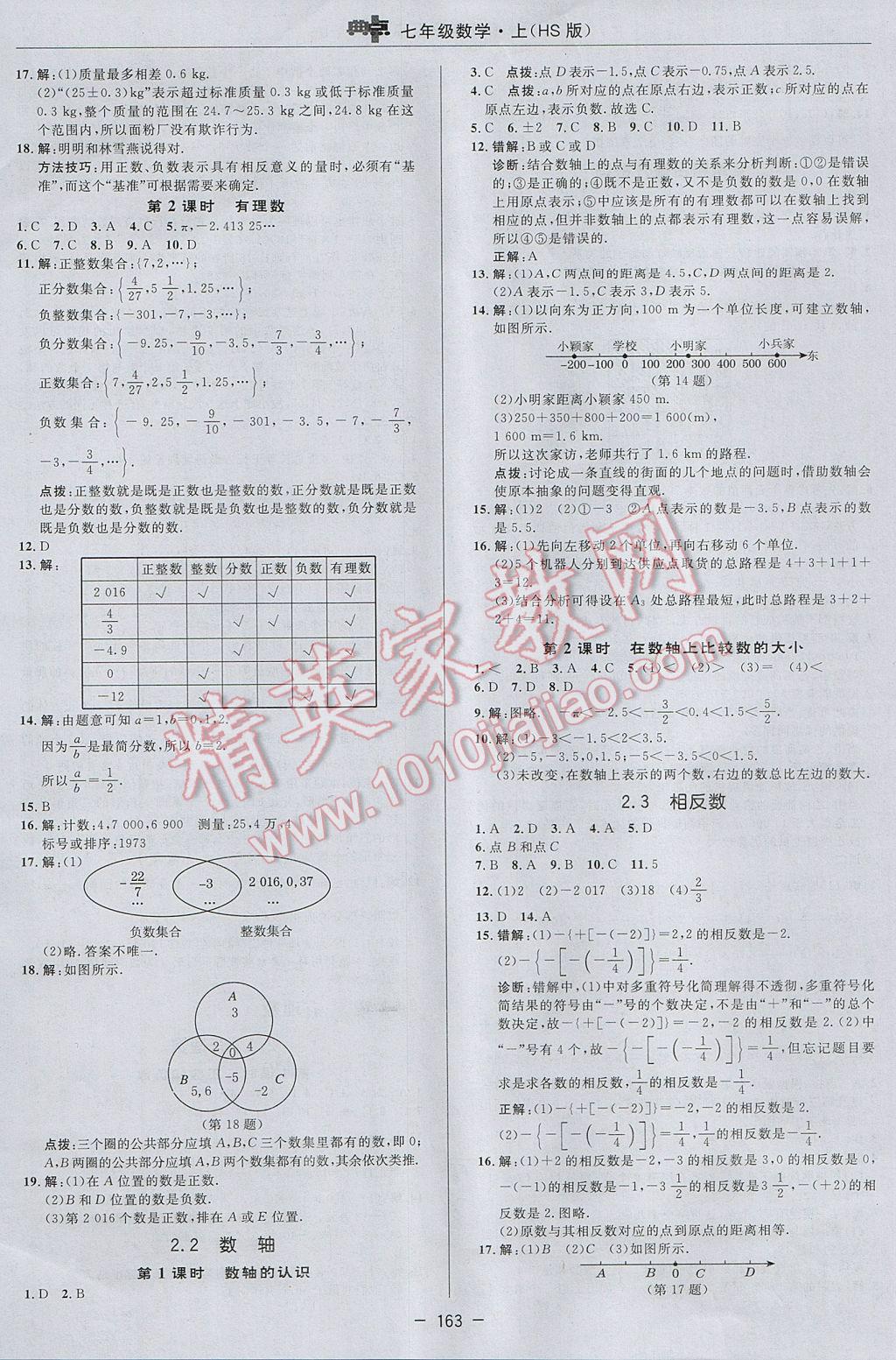 2017年綜合應用創(chuàng)新題典中點七年級數(shù)學上冊華師大版 參考答案第7頁