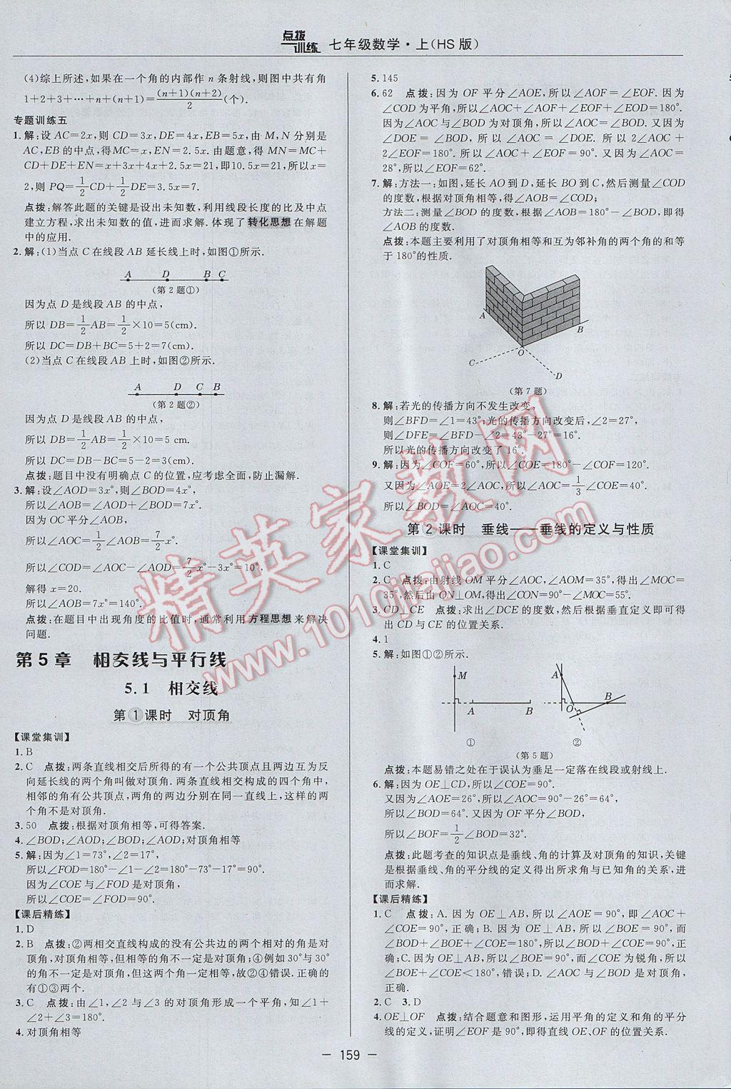 2017年点拨训练七年级数学上册华师大版 参考答案第27页