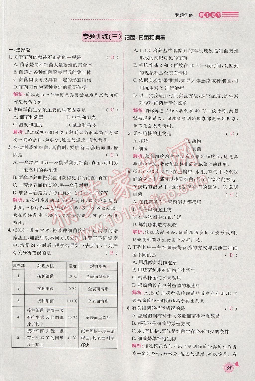 2017年思路教練同步課時作業(yè)八年級生物上冊人教版 期末復(fù)習(xí)專題訓(xùn)練第8頁