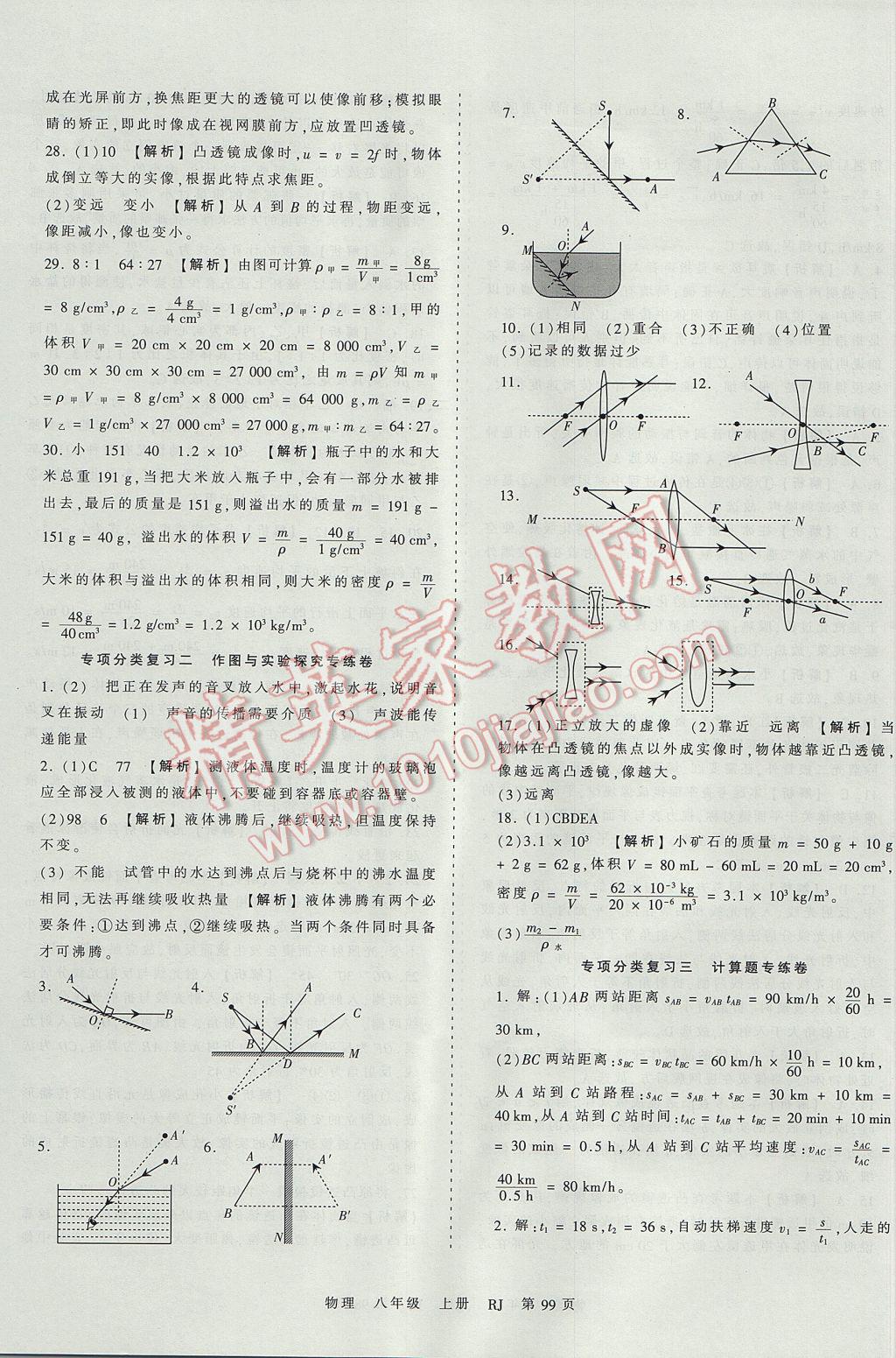 2017年王朝霞考點梳理時習卷八年級物理上冊人教版 參考答案第15頁