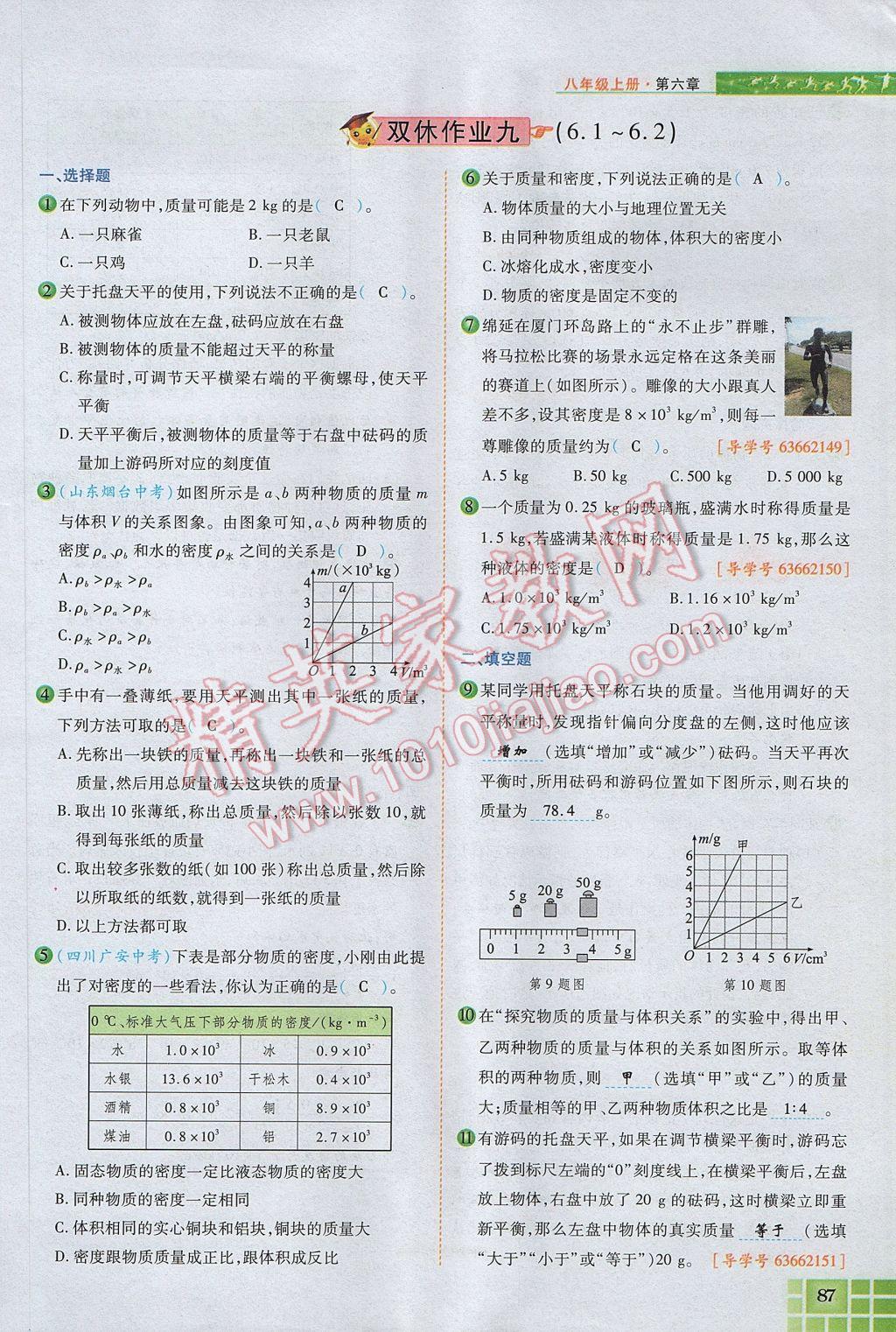 2017年見證奇跡英才學業(yè)設計與反饋八年級物理上冊人教版 第六章 質量與密度第101頁