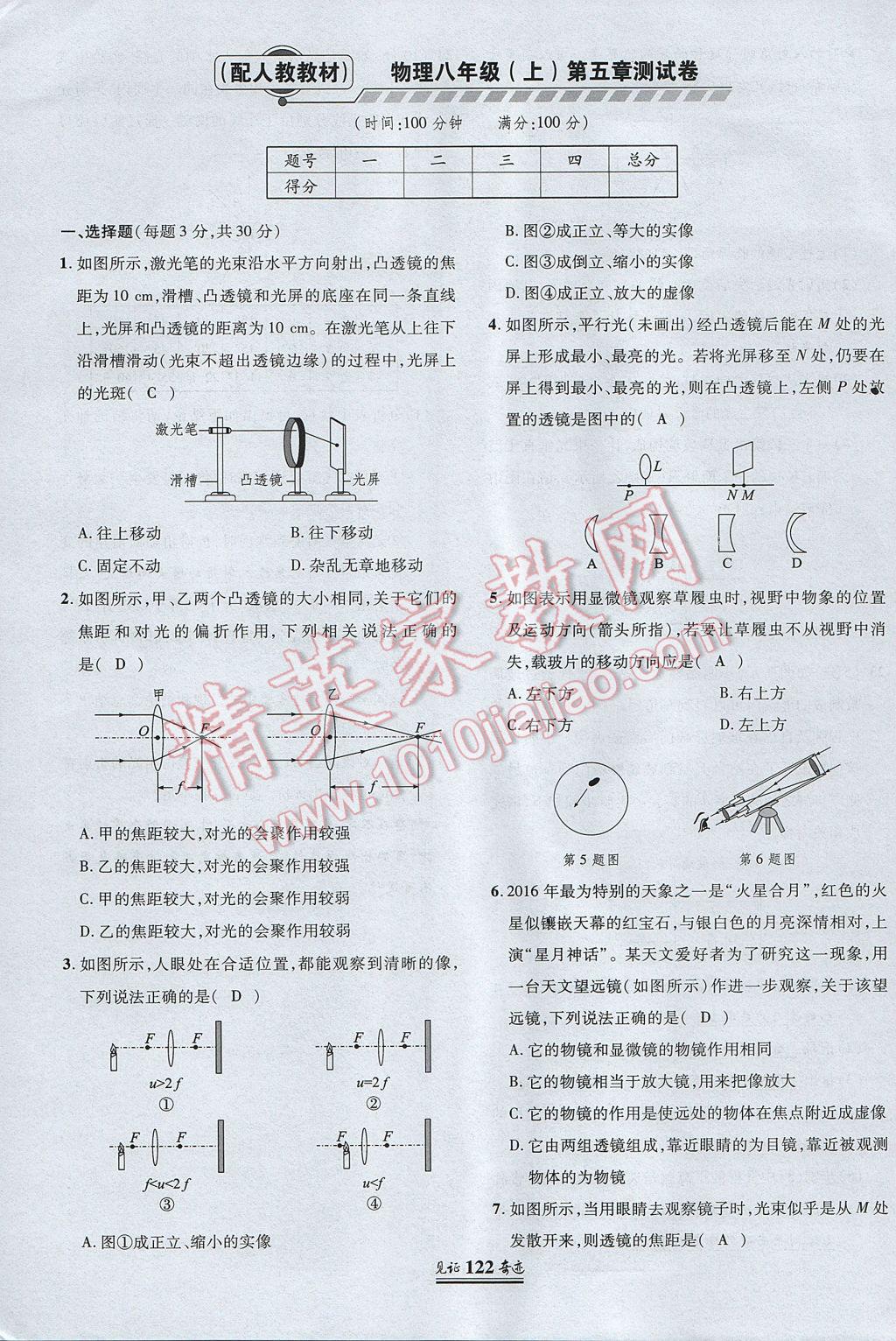 2017年見(jiàn)證奇跡英才學(xué)業(yè)設(shè)計(jì)與反饋八年級(jí)物理上冊(cè)人教版 測(cè)試卷第21頁(yè)