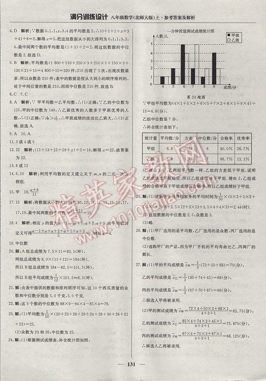 2017年滿分訓(xùn)練設(shè)計八年級數(shù)學(xué)上冊北師大版 參考答案第28頁