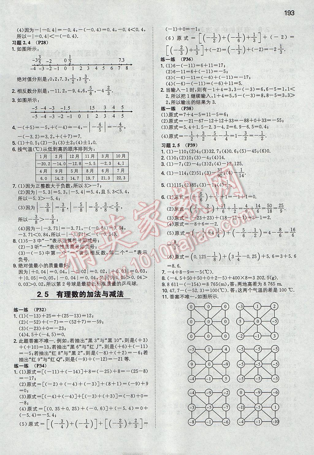 2017年一本初中數(shù)學(xué)七年級(jí)上冊(cè)蘇科版 參考答案第36頁