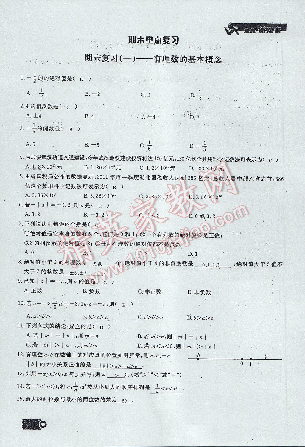 2017年思维新观察七年级数学上册 期末复习第1页