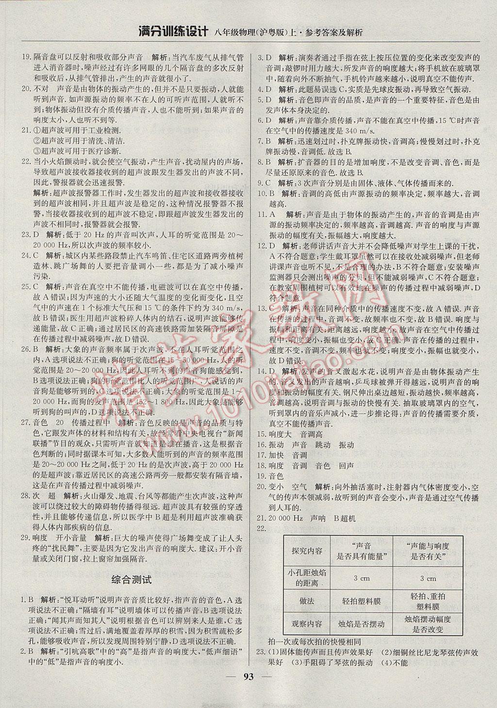 2017年滿分訓練設計八年級物理上冊滬粵版 參考答案第6頁