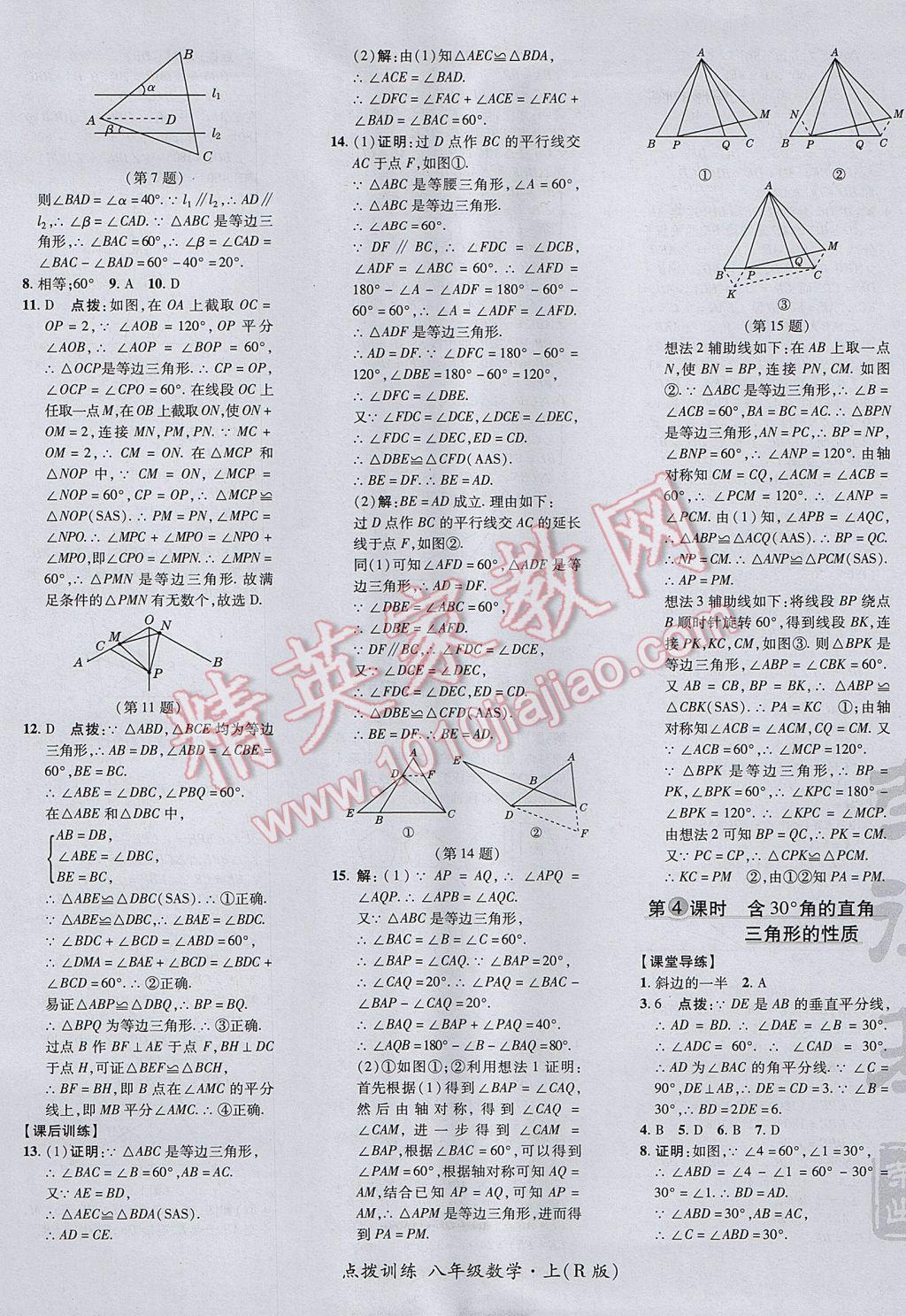 2017年点拨训练八年级数学上册人教版 参考答案第21页