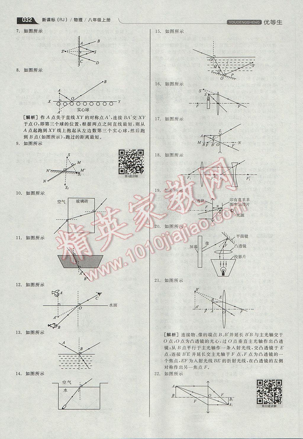 2017年全品优等生同步作业加专题训练八年级物理上册人教版 参考答案第32页