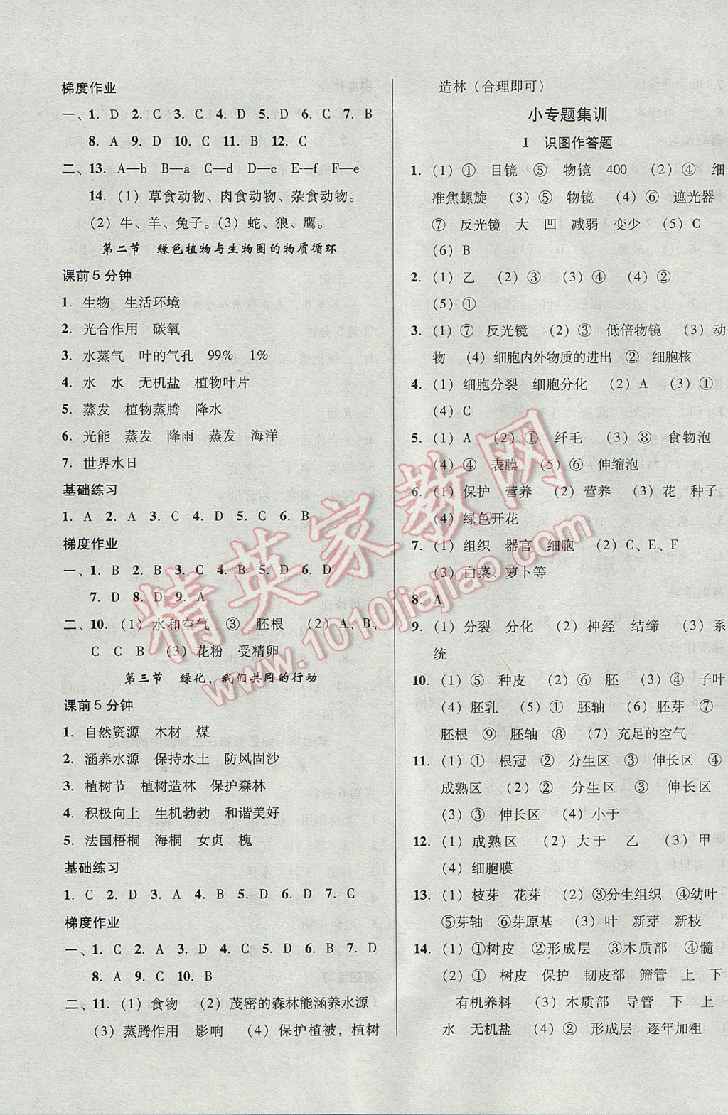 2017年52045模塊式全能訓練七年級生物上冊蘇教版 參考答案第7頁