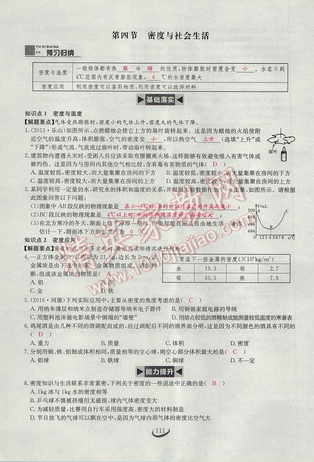 2017年思维新观察八年级物理上册 第六章 质量与密度第87页