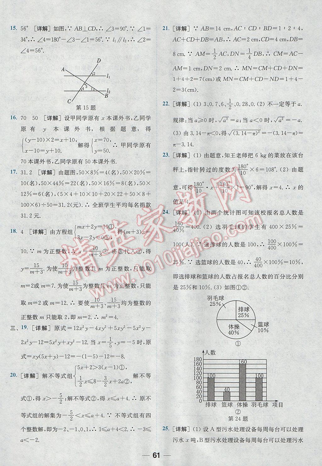 2017年通城学典初中培优辅导七年级数学 参考答案第61页