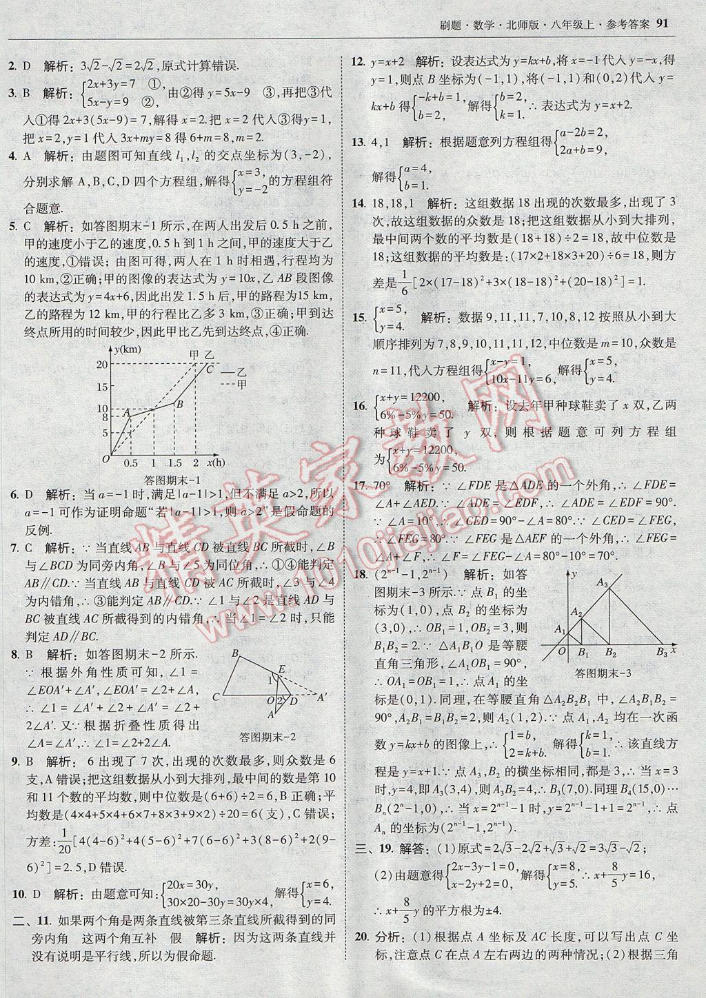 2017年北大绿卡刷题八年级数学上册北师大版 参考答案第54页