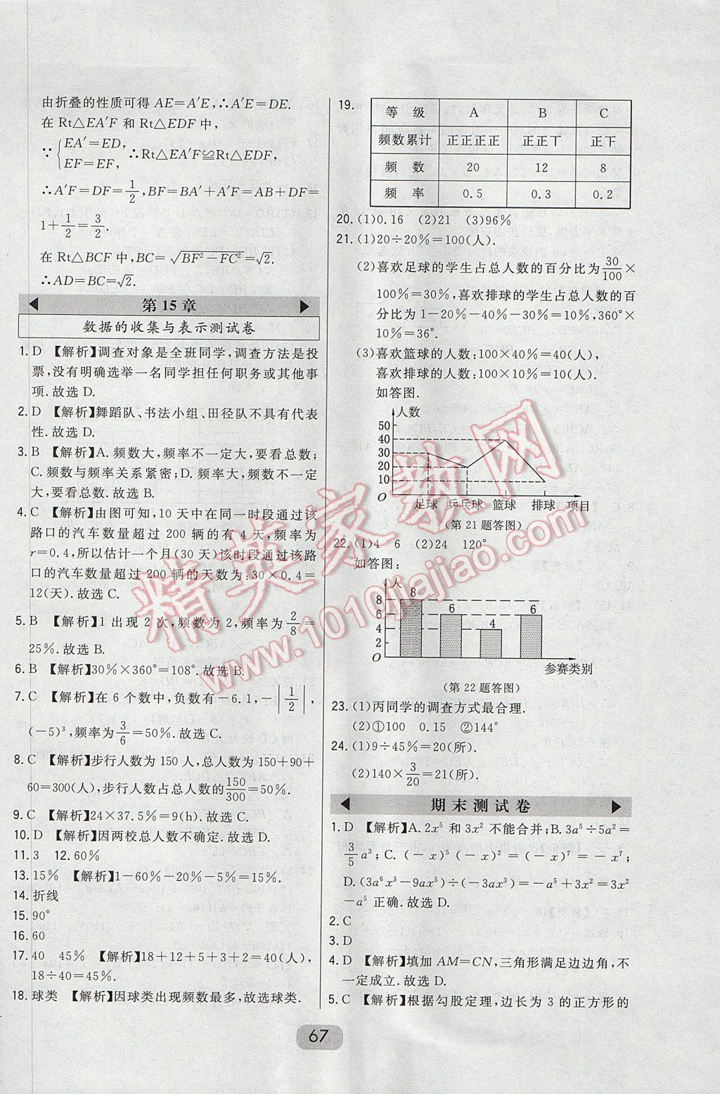 2017年北大綠卡八年級數(shù)學(xué)上冊華師大版 參考答案第49頁