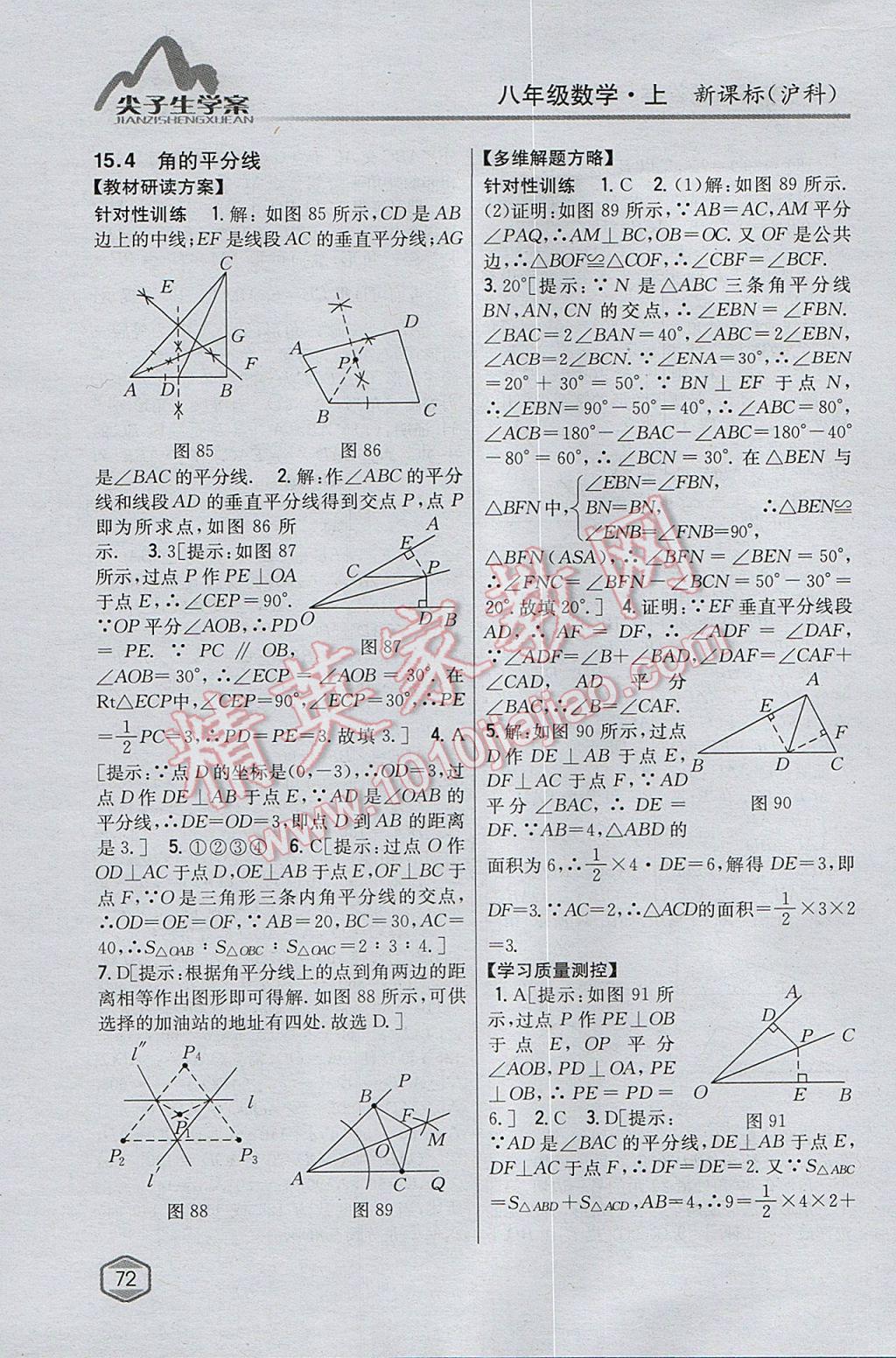 2017年尖子生學(xué)案八年級數(shù)學(xué)上冊滬科版 參考答案第36頁