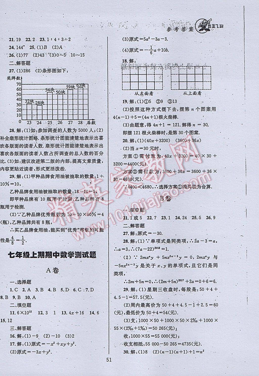 2017年天府前沿課時(shí)三級(jí)達(dá)標(biāo)七年級(jí)數(shù)學(xué)上冊(cè)北師大版 參考答案第51頁(yè)