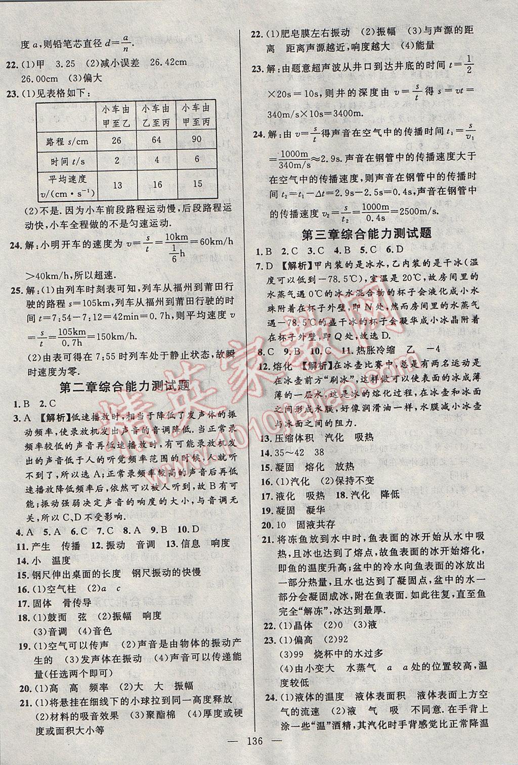 2017年黃岡100分闖關(guān)八年級物理上冊人教版 參考答案第14頁