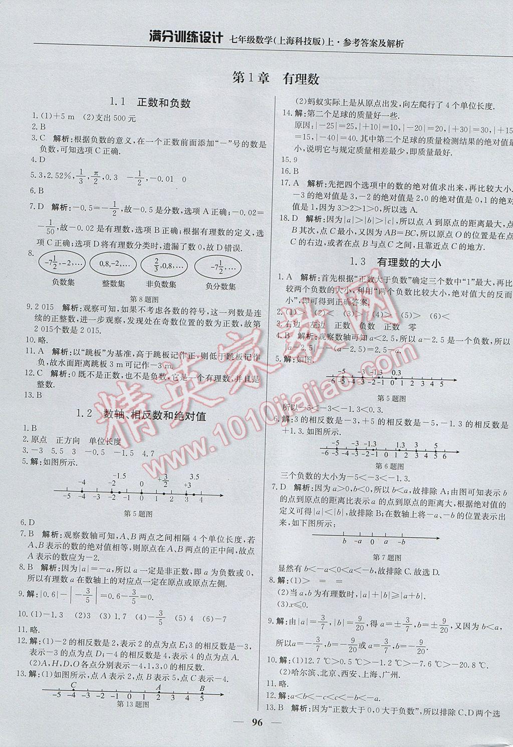 2017年滿分訓(xùn)練設(shè)計(jì)七年級(jí)數(shù)學(xué)上冊(cè)滬科版 參考答案第1頁(yè)