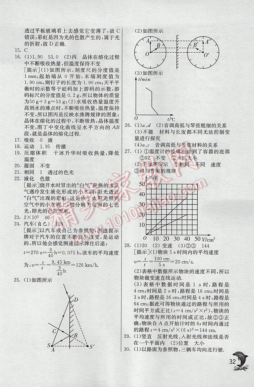 2017年實驗班提優(yōu)訓練八年級物理上冊北師大版 參考答案第32頁