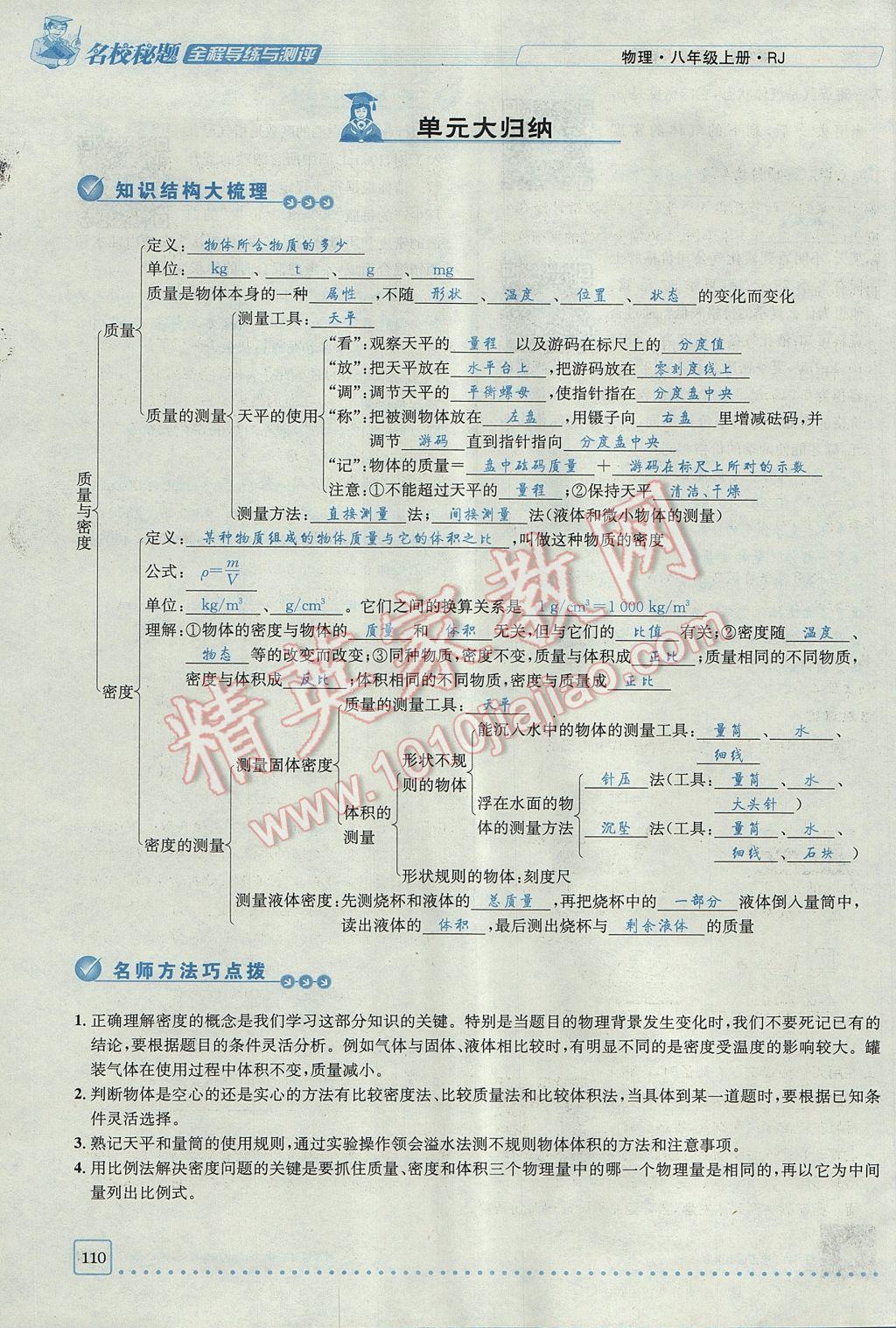 2017年名校秘題全程導練八年級物理上冊人教版 第六章 質(zhì)量與密度第92頁