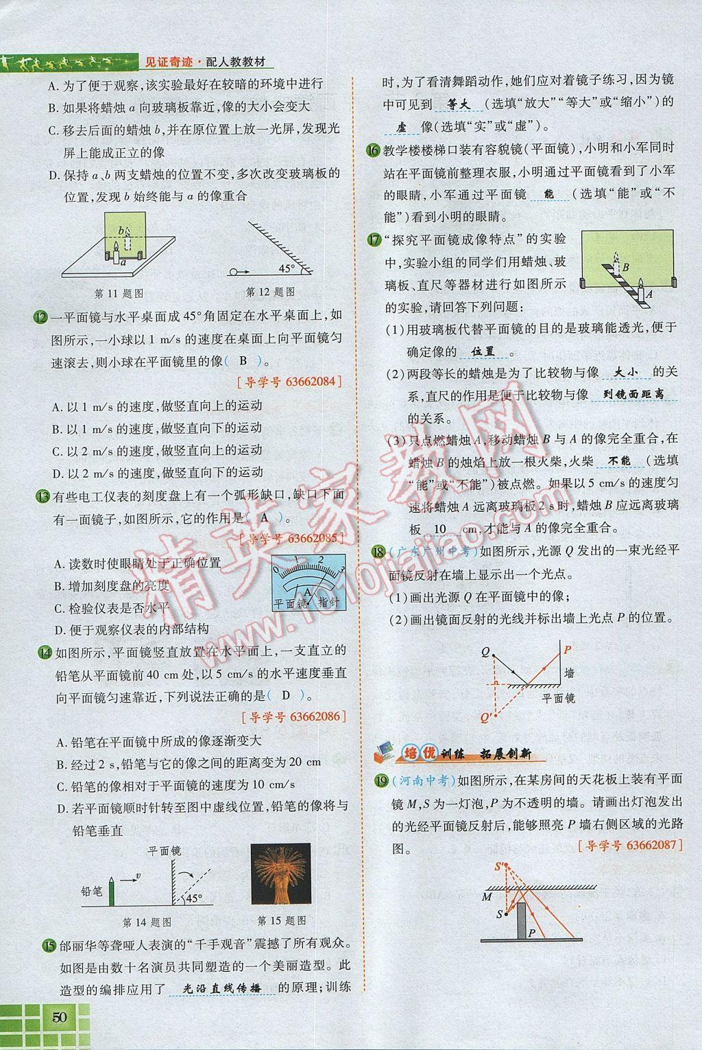 2017年見證奇跡英才學(xué)業(yè)設(shè)計與反饋八年級物理上冊人教版 第四章 光現(xiàn)象第121頁