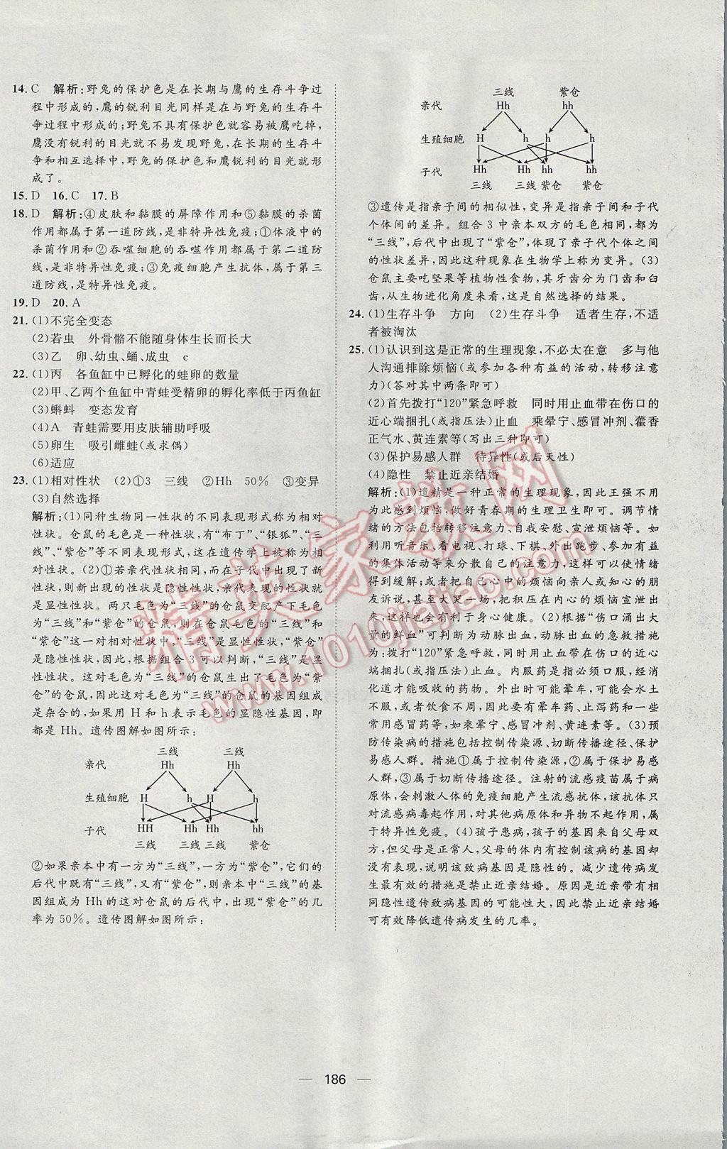 2017年練出好成績(jī)八年級(jí)生物人教版 參考答案第30頁(yè)