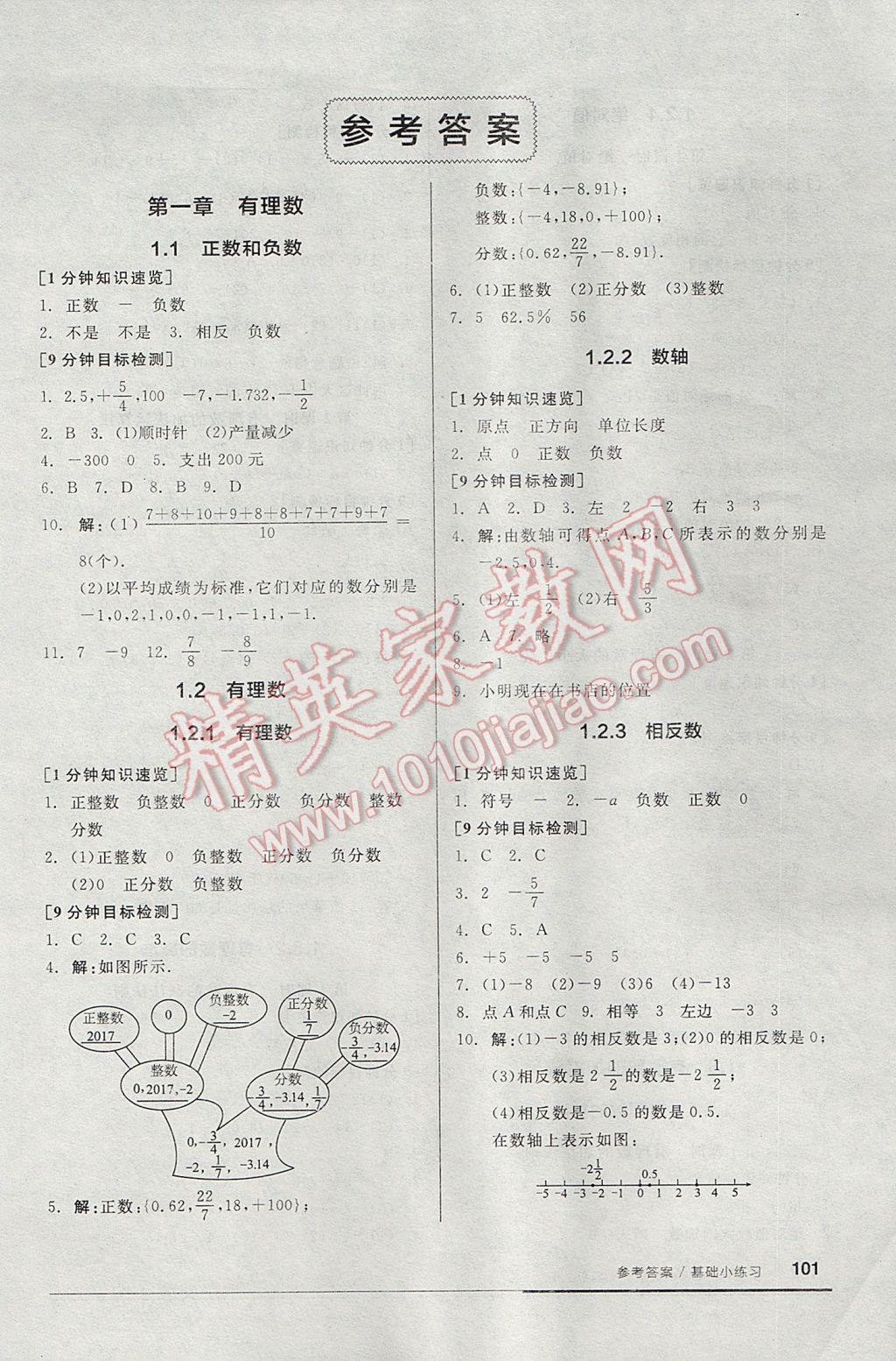 2017年全品基礎(chǔ)小練習(xí)七年級(jí)數(shù)學(xué)上冊(cè)人教版 參考答案第1頁(yè)