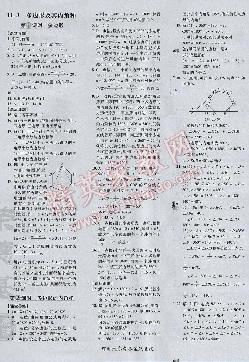 2017年点拨训练八年级数学上册人教版 参考答案第8页